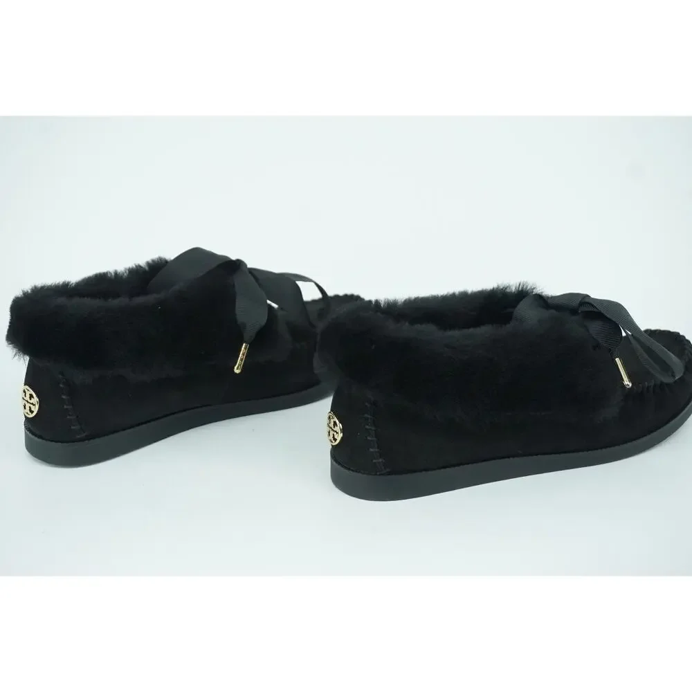 Tory Burch Aberdeen Genuine Rabbit Fur Trim Slipper Bootie Size 6 NIB Black Bow